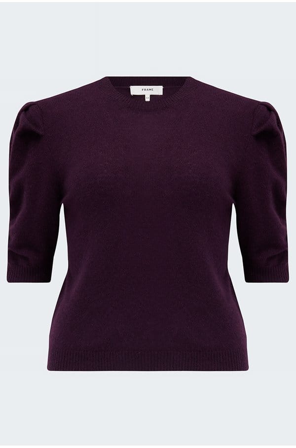 ruched sleeve sweater in plum