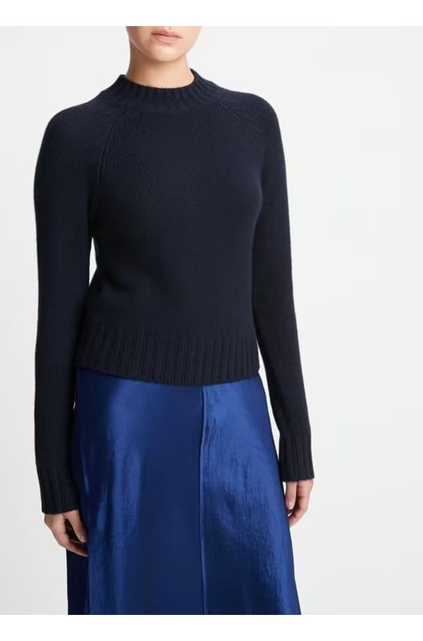 shrunken mock neck jumper in coastal blue