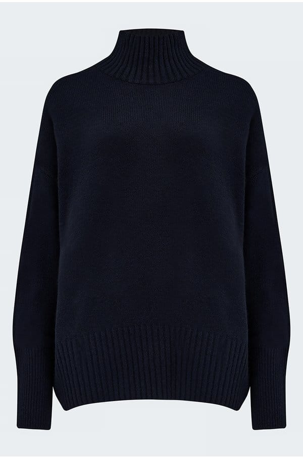 rib sleeve turtleneck in navy