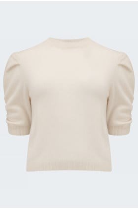 Trilogy Stores Ruched Sleeve Sweater in Cream
