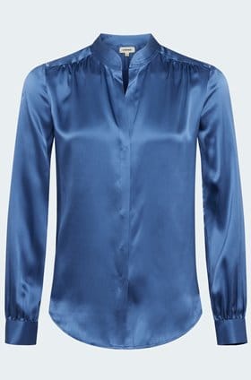 Bianca Band Collar Blouse in Blue Horizon