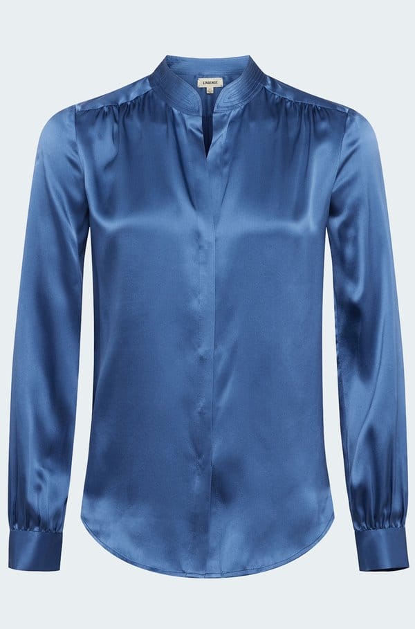 bianca band collar blouse in blue horizon