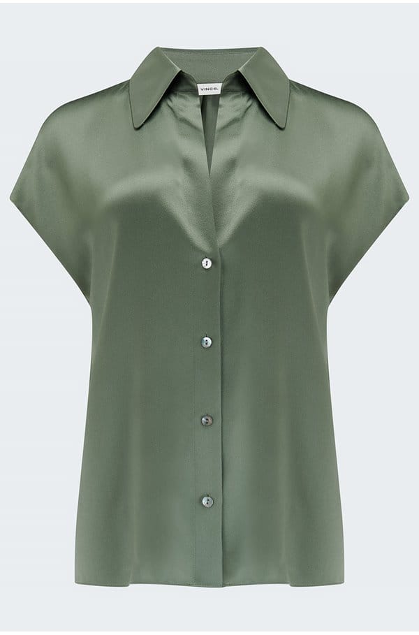 cap sleeve ruched blouse in sea fern