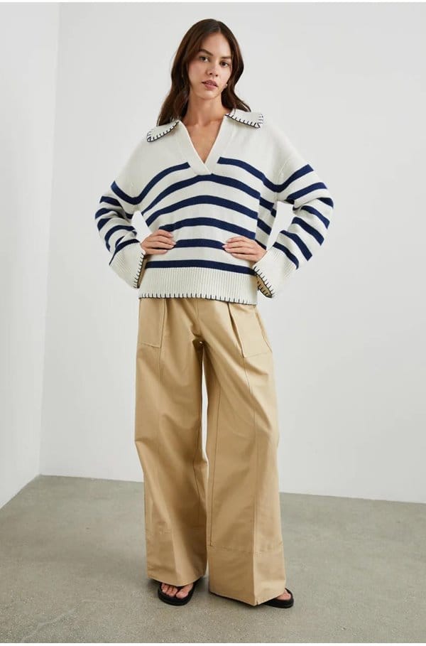 athena jumper in ivory navy stripe
