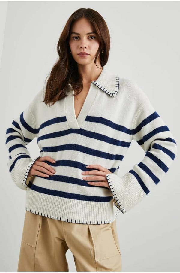 athena jumper in ivory navy stripe