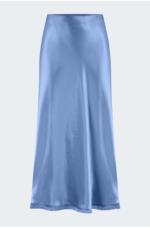 frayed edge bias skirt in azure gem