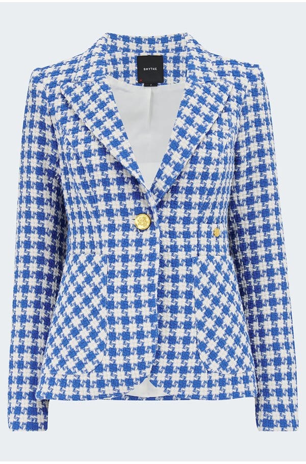 patch pocket duchess blazer in azure houndstooth