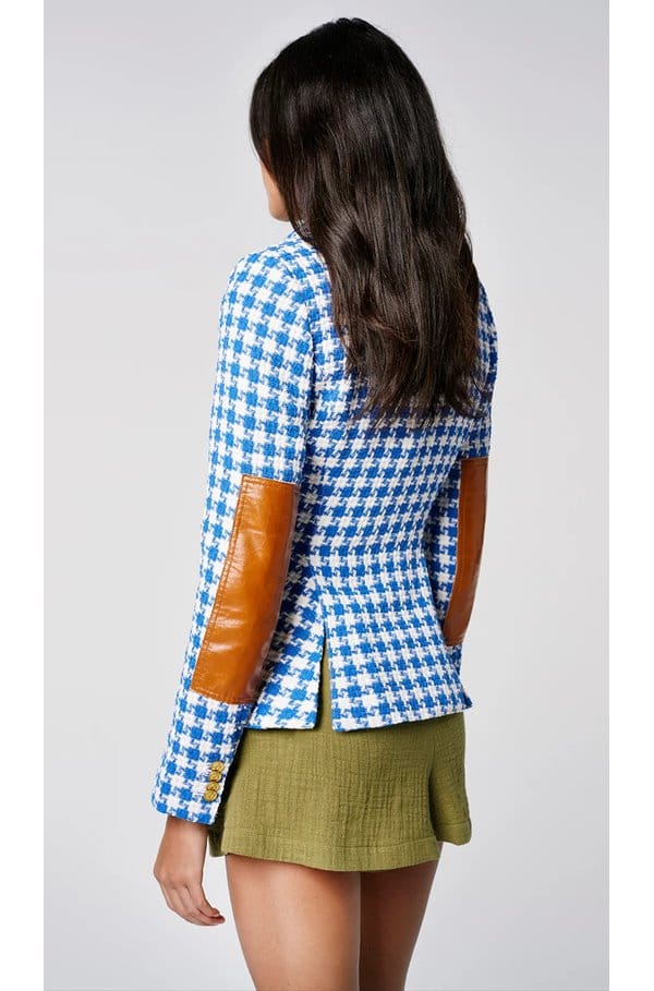 patch pocket duchess blazer in azure houndstooth