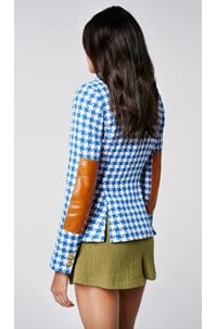 patch pocket duchess blazer in azure houndstooth