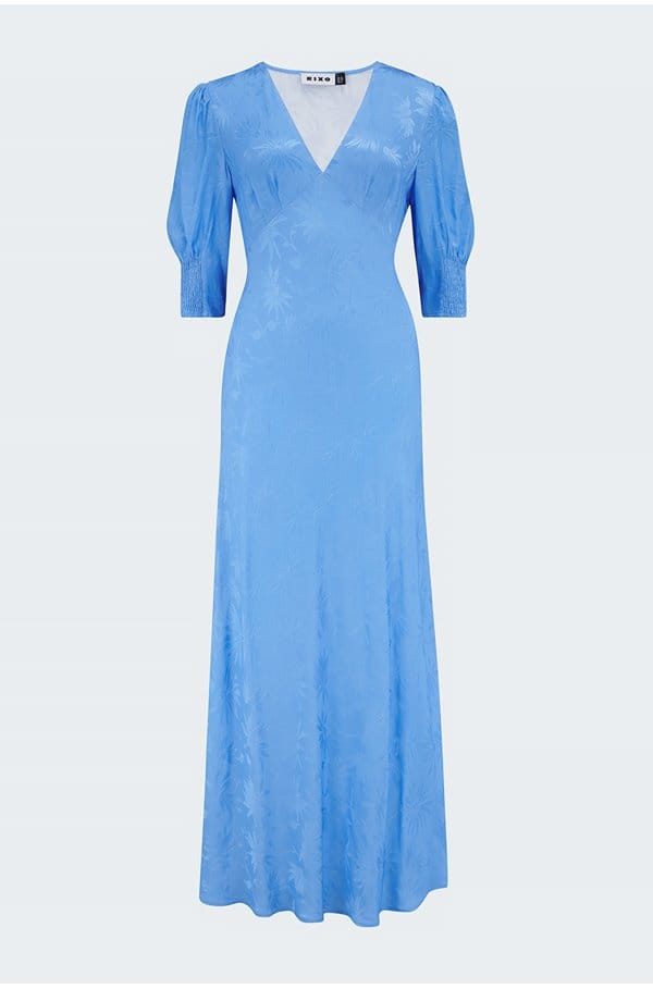 zadie dress in daisy jacquard blue
