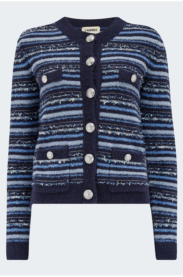 woodson stripe knit jacket in blue multi