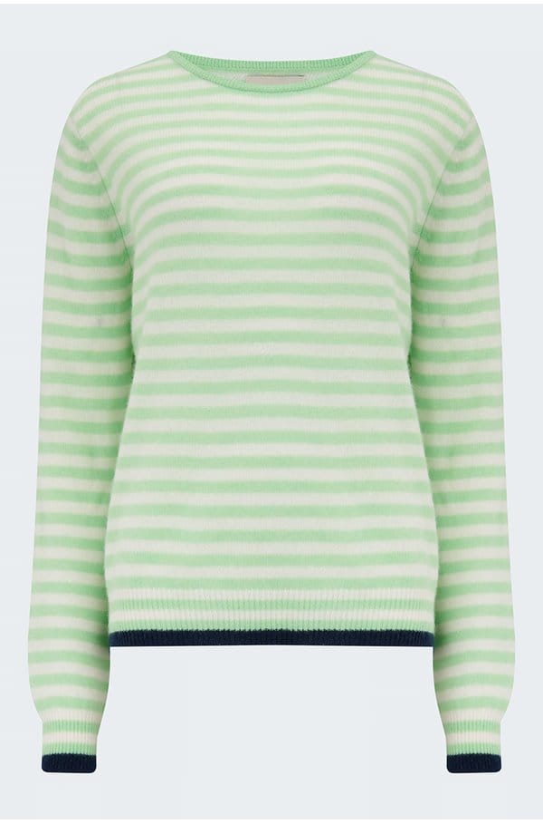 tipped little stripe crew in lime cream navy