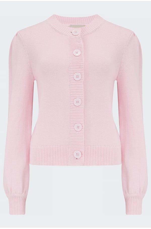 Trilogy Stores Puff Sleeve Cardigan in Pale Pink