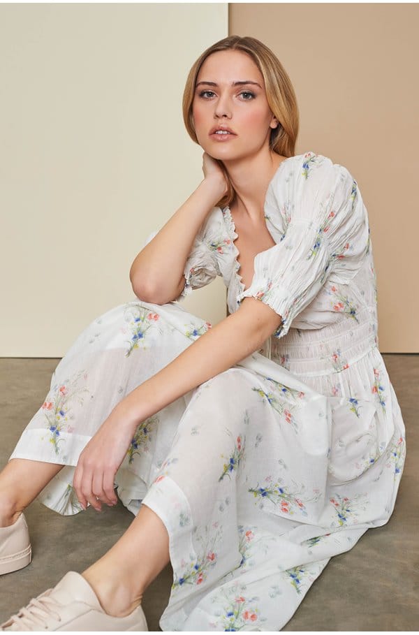 ischia dress in painted bouquet