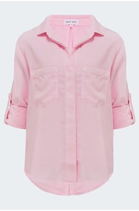 Split Back Button Down Shirt in Pink Daquiri