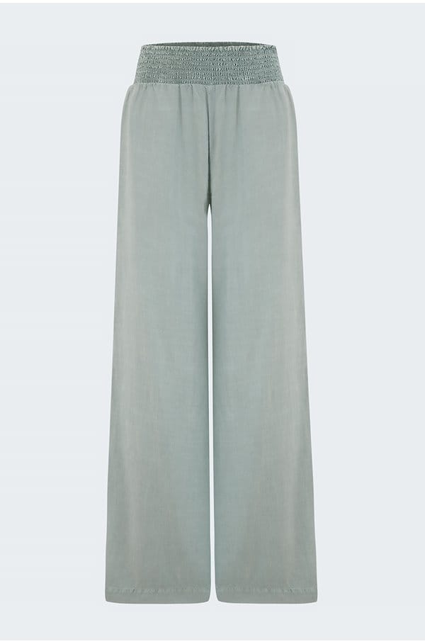 smocked waist wide trouser in oasis green