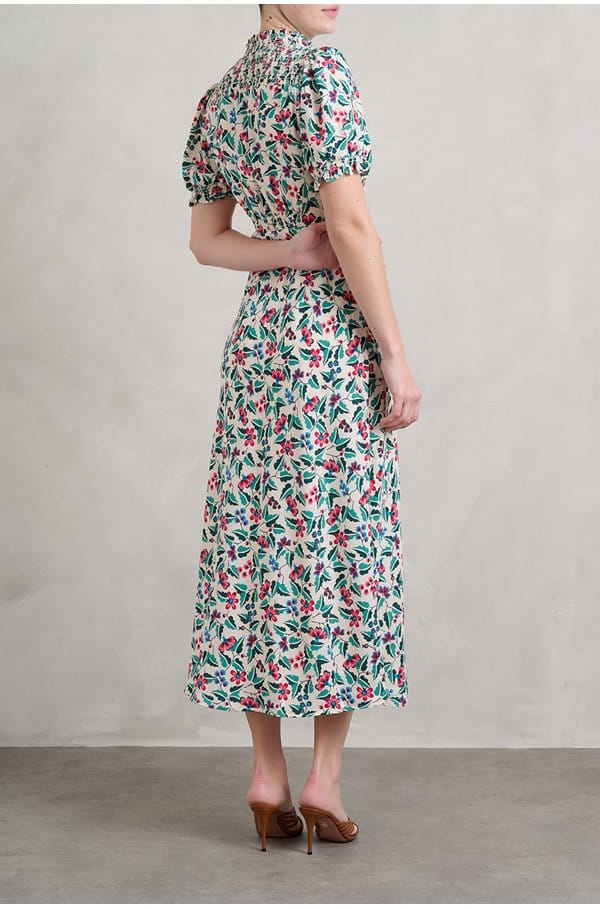 irina dress in white multi tropical floral print