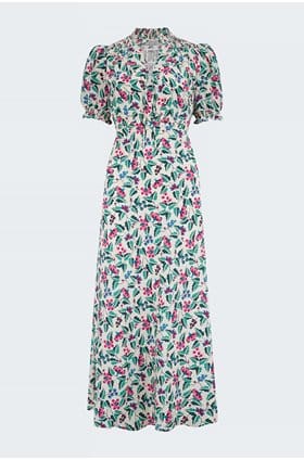 Irina Dress in White Multi Tropical Floral Print