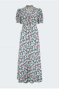 irina dress in white multi tropical floral print