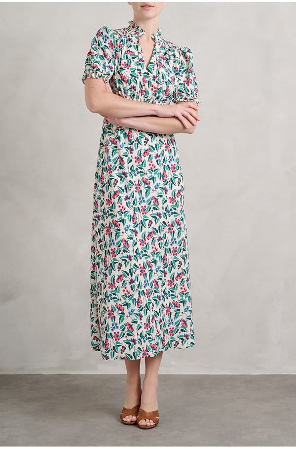 irina dress in white multi tropical floral print