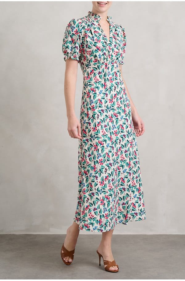 irina dress in white multi tropical floral print