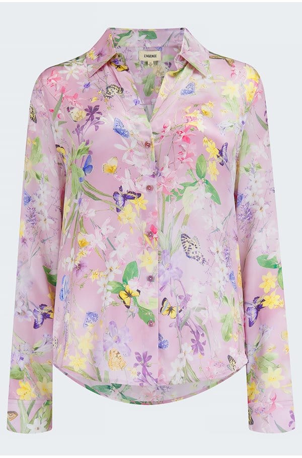 tyler long sleeve blouse in lilac snow botanical butterfly