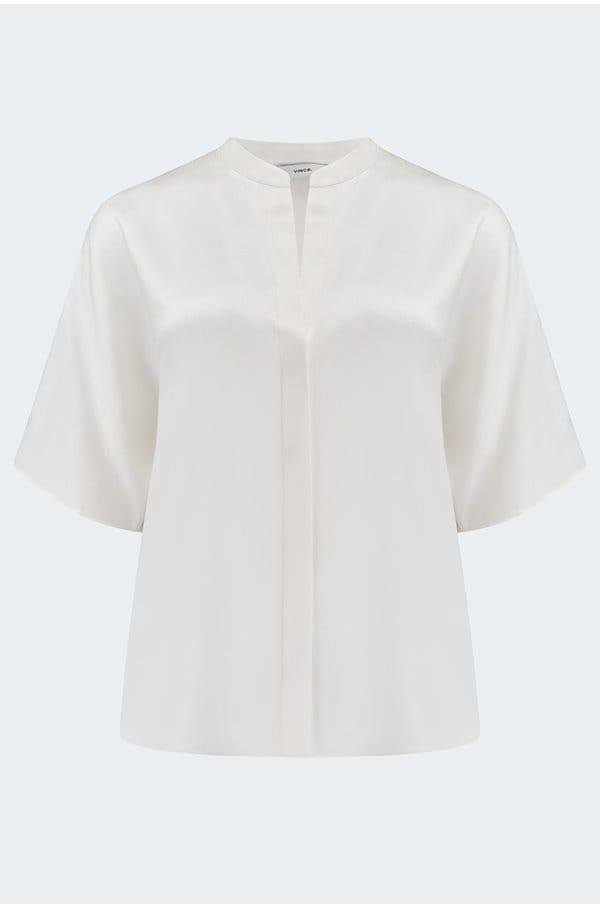 short sleeve dolman button down blouse in off white