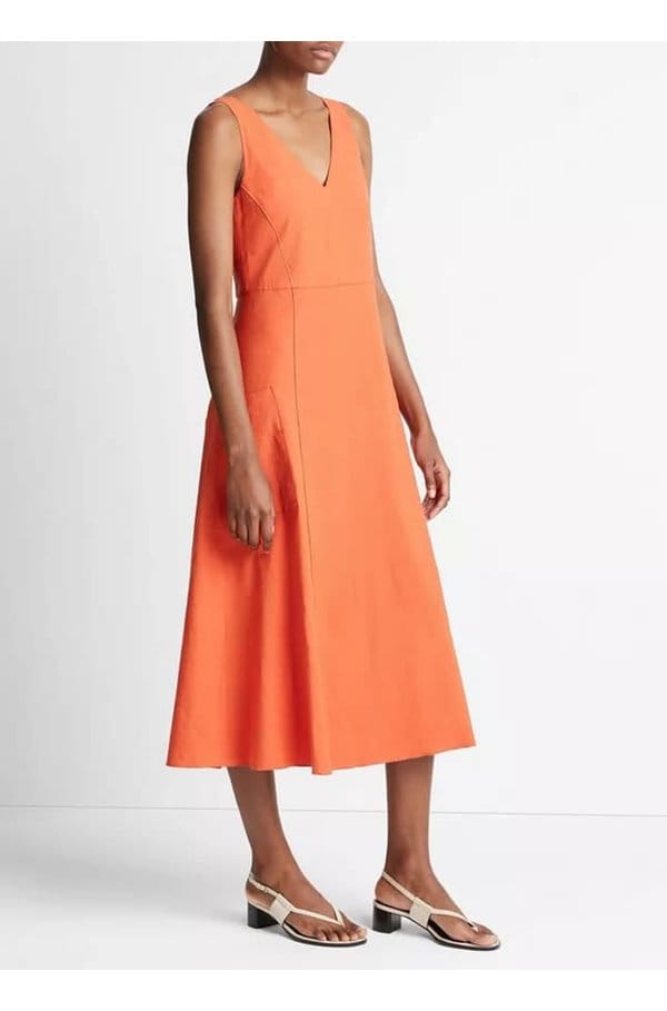 relaxed v-neck pocketed dress in ruby dusk