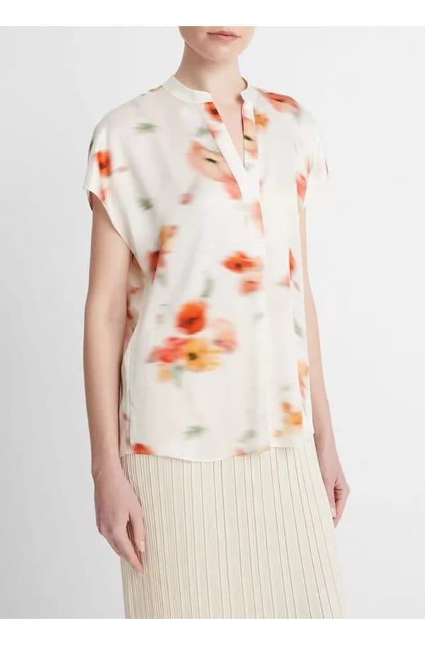poppy blur band collar popover in cream dusk