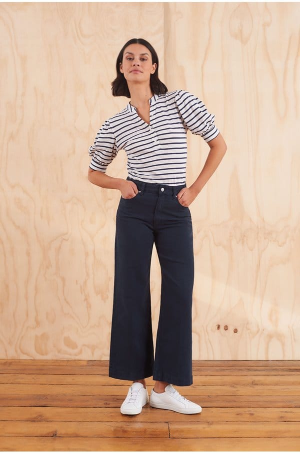 jewel top in ivory navy stripe
