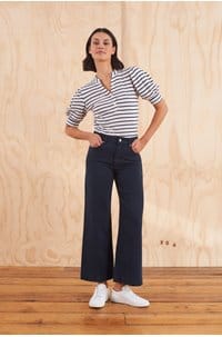 jewel top in ivory navy stripe