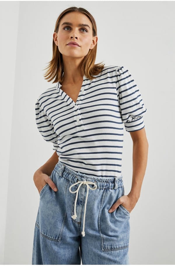 jewel top in ivory navy stripe