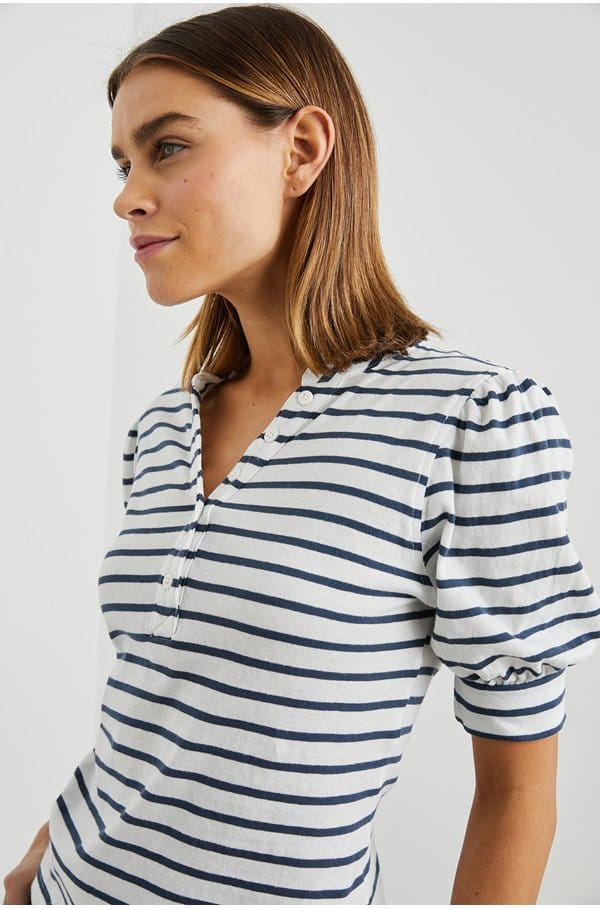 jewel top in ivory navy stripe