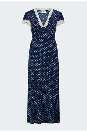 Clarice Dress in Navy Polka Dot