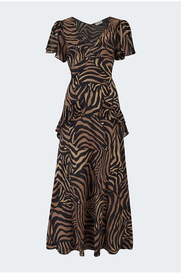 evie dress in tiger patchwork black
