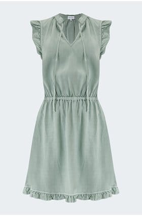 Trilogy Stores Ruffle Sleeve Mini Dress in Oasis Green