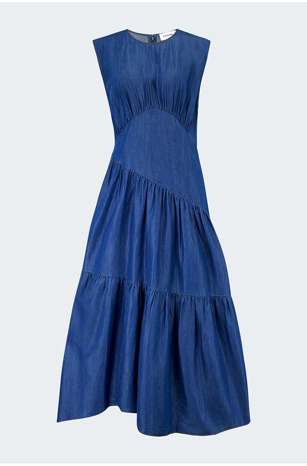gathered tier hem dress in eugenia