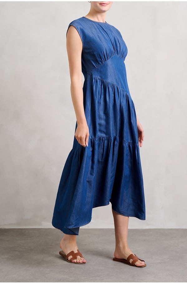 gathered tier hem dress in eugenia