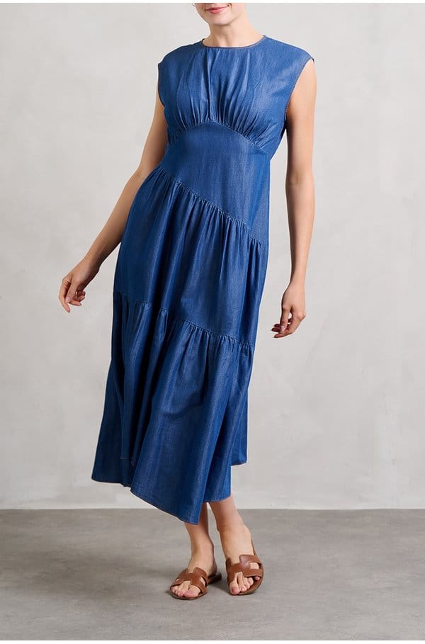 gathered tier hem dress in eugenia