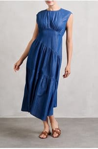 gathered tier hem dress in eugenia