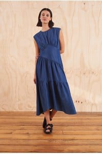 gathered tier hem dress in eugenia