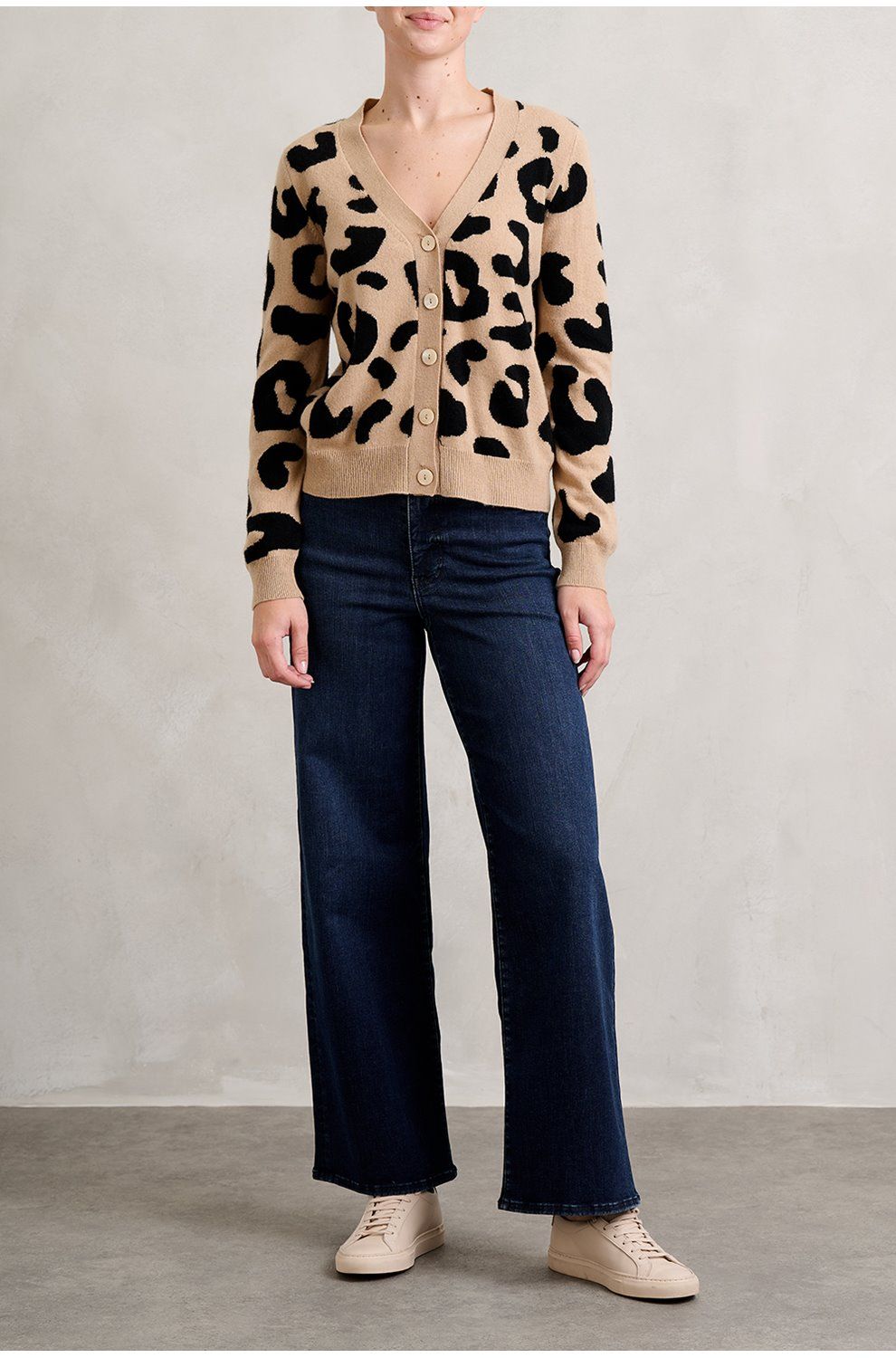 Leopard Cardigan in Camel Black Multi