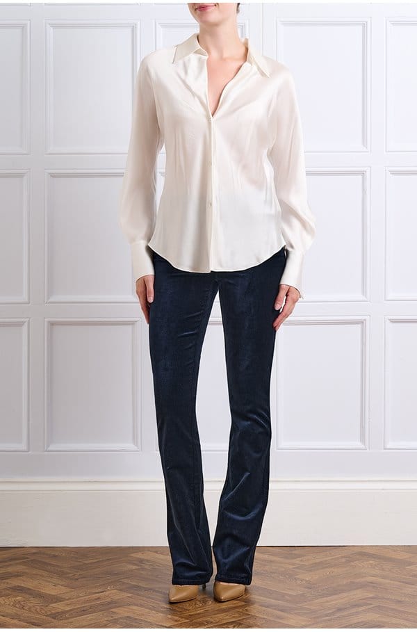 bias long sleeve blouse in off white