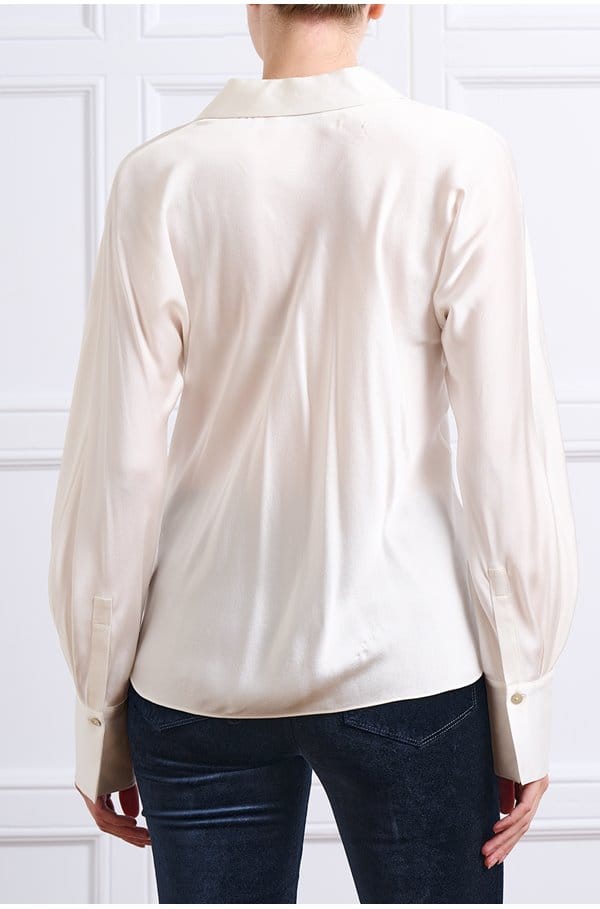 bias long sleeve blouse in off white