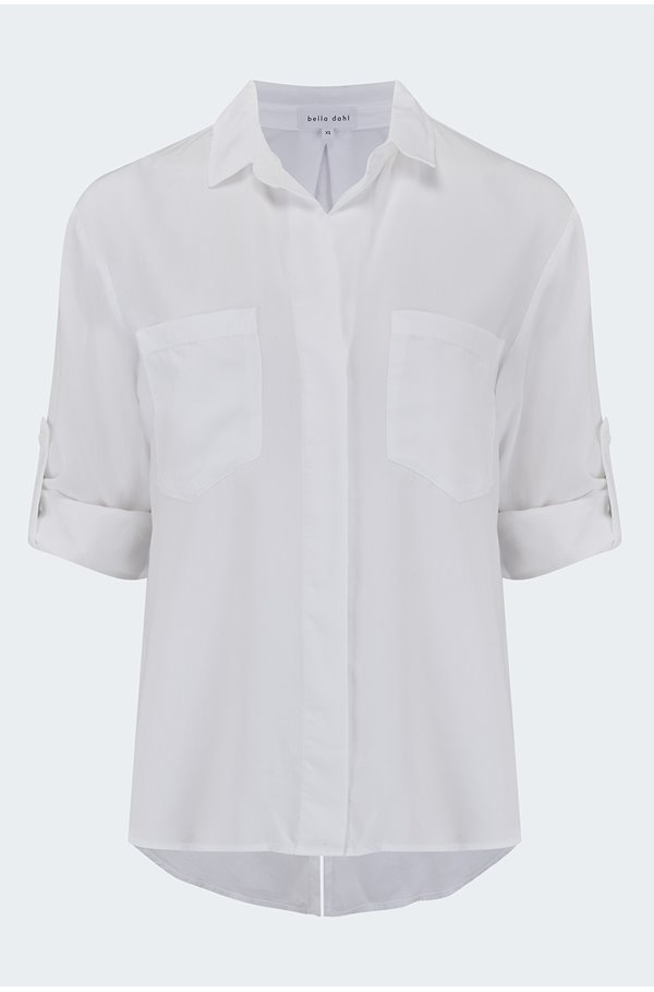 Trilogy Stores Split Button Down Shirt In White Trilogy Stores Split Button Down Shirt In White