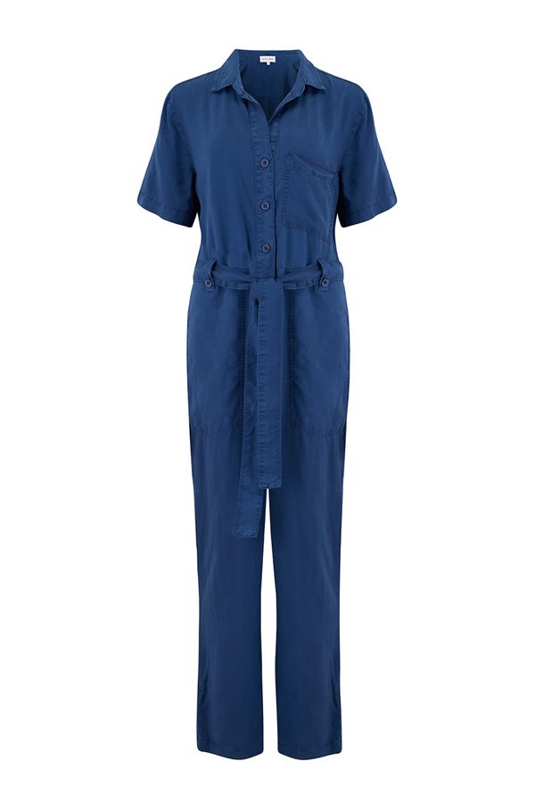 button front jumpsuit in sea port navy