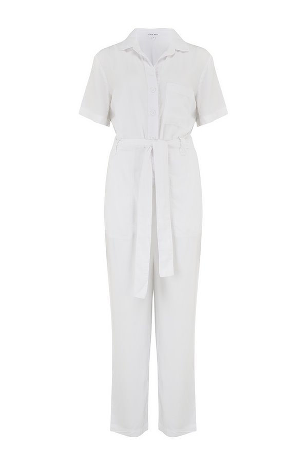 button front jumpsuit in white