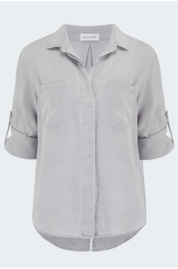 split button down shirt in foggy sky