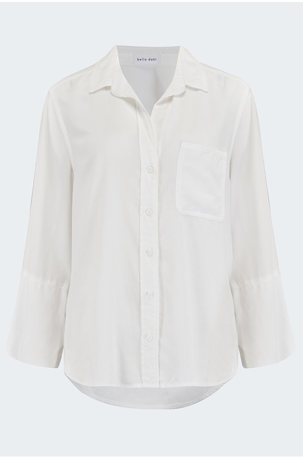 shirt tail button down in white