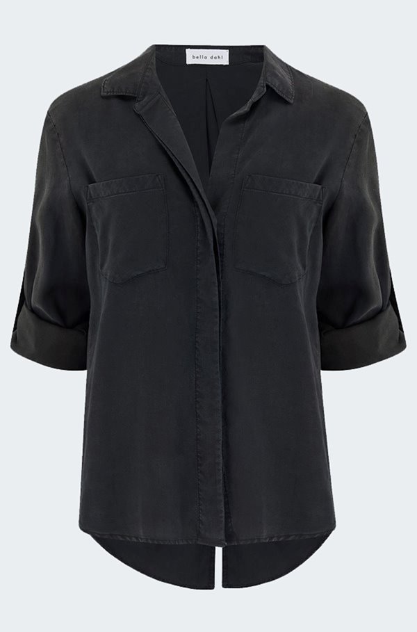 split button down shirt in vintage black